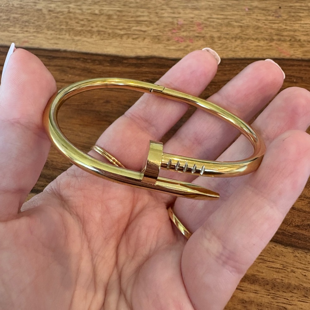 Tarnish Free Stainless Steel Gold Nail Design Bangle Bracelet